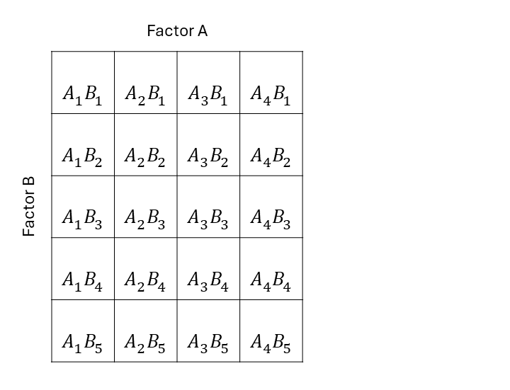 Schematic representation of a two-way factorial treatment structure.
